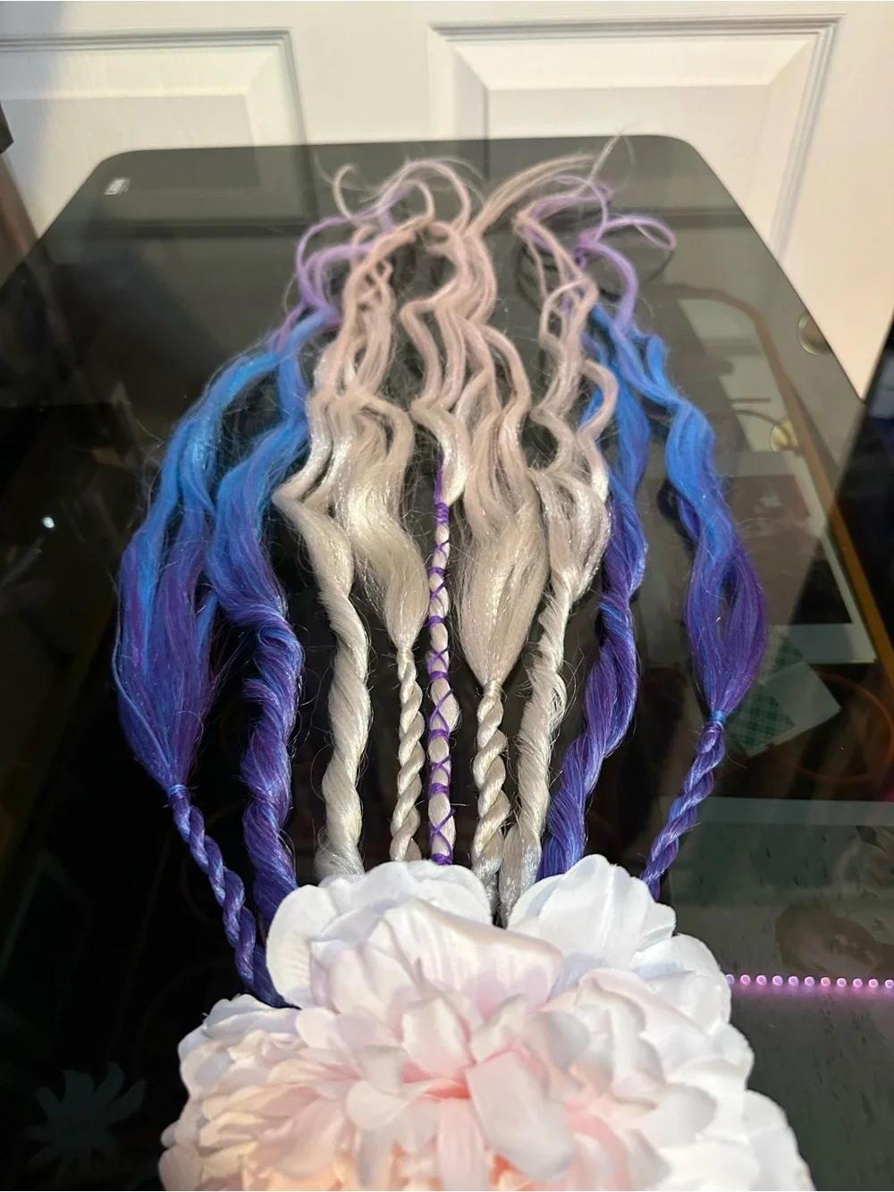 Colorful Synthetic Hair Extensions — Purple, Blue & Silver Accent Braids